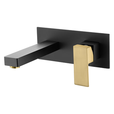 Rubinetto per bagno con montaggio a parete SUMERAIN finitura nera e oro, rubinetto per lavabo per lavabo con valvola ruvida
