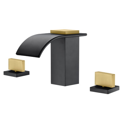 SUMERAIN Rubinetto da bagno diffuso da 8 pollici Rubinetto per lavabo a cascata a 3 fori Finitura nera e oro