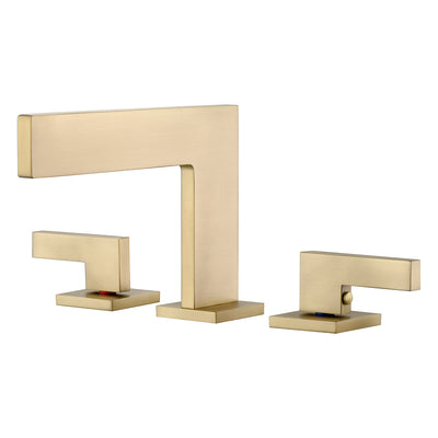 Rubinetto lavabo da bagno a cascata a diffusione larga Sumerain da 8 pollici, due maniglie, rubinetto lavabo da bagno spazzolato oro, 3 fori con tubi di alimentazione