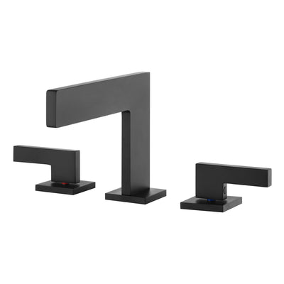 Rubinetto lavabo da bagno a cascata Sumerain, nero opaco, due maniglie, rubinetto per lavabo a 3 fori, rubinetto da bagno a diffusione larga da 8 pollici con tubi di alimentazione