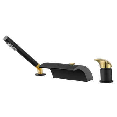 SUMERAIN Rubinetto per vasca romana a cascata Rubinetto per vasca da piano Rubinetto per vasca in ottone con doccetta, Finitura nera e oro