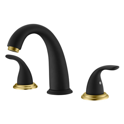 Rubinetto per vasca da bagno romano diffuso SUMERAIN a 2 maniglie con valvola, finitura nera e oro