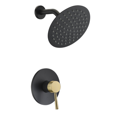 Set rubinetto doccia monofunzione SUMERAIN nero e oro, soffione doccia a pioggia da 8 pollici in acciaio inossidabile maniglia singola con kit di finitura doccia con valvola grezza