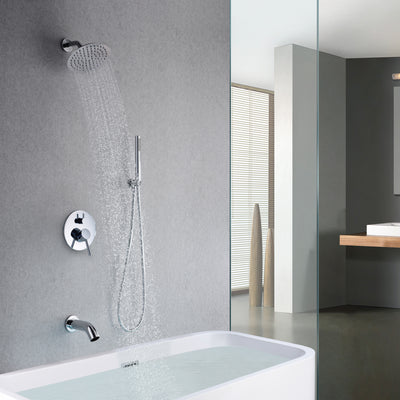 sumerain Rain Shower System with Tub Spout, Tub Shower Faucet Set with 8 inches Shower Head and Hand Shower, Valve Included Chrome