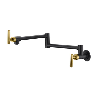 Rubinetto riempitore per pentole Sumerain, montaggio a parete, rubinetto da cucina nero e oro con bracci oscillanti a doppia giuntura, due maniglie