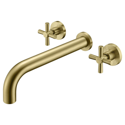SUMERAIN Rubinetto per vasca Montaggio a parete Rubinetto per vasca ad alto flusso Rubinetto per vasca da bagno in oro spazzolato con valvola grezza, due maniglie a croce