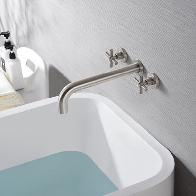 Rubinetto per vasca SUMERAIN, rubinetto per vasca da bagno ad alto flusso, montaggio a parete, in nichel spazzolato, con valvola ruvida, beccuccio extra lungo