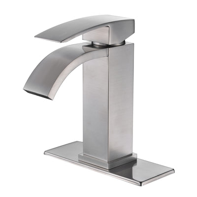 Rubinetto del bagno Cascata, rubinetto del lavandino in nichel spazzolato con rosetta da 4 pollici