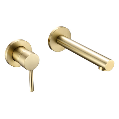 Sumerain Rubinetto da bagno Montaggio a parete Mancino Maniglia singola Rubinetto per lavabo Rubinetto per lavabo con valvola ruvida inclusa Oro spazzolato