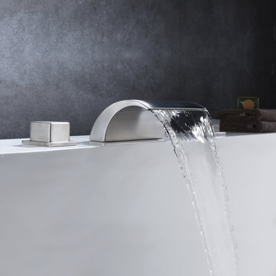 Rubinetto per vasca romana in nichel spazzolato, beccuccio a cascata per portata elevata, include valvola e set di finiture