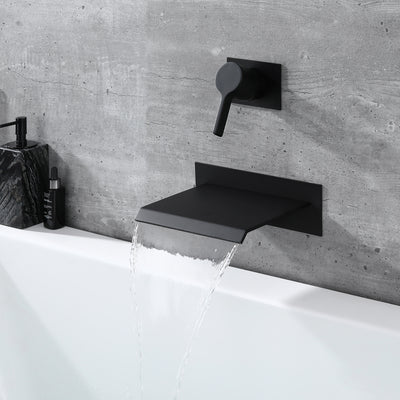 Riempitore per vasca con montaggio a parete Sumerain Waterfall Nero opaco con valvola Maniglia singola Ottone ad alta portata, S2140DW