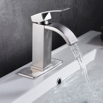 Rubinetto del bagno Cascata, rubinetto del lavandino in nichel spazzolato con rosetta da 4 pollici