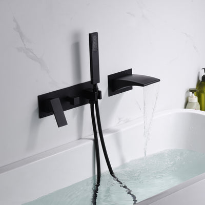sumerain Rubinetto per vasca con montaggio a parete nero, rubinetto per vasca a cascata con doccetta Rubinetto per mancini