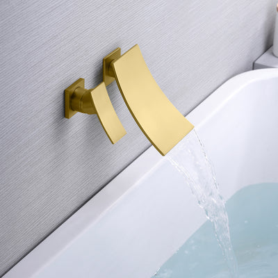 sumerain Set di rubinetti per vasca con montaggio a parete Rubinetto per vasca a cascata Maniglia singola per mancini, Finitura oro spazzolato