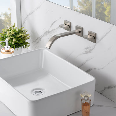 Rubinetto per bagno a parete con due maniglie, rubinetto per lavabo in nichel spazzolato