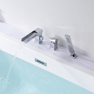 Rubinetto per vasca romana a cascata con doccetta, rubinetto per vasca a 3 fori con deviatore doccia finitura cromata