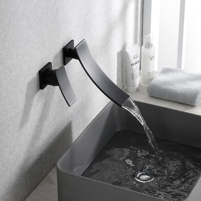 sumerain Rubinetto da bagno nero con montaggio a parete Rubinetto a cascata per lavandino del bagno, maniglia singola per mancini