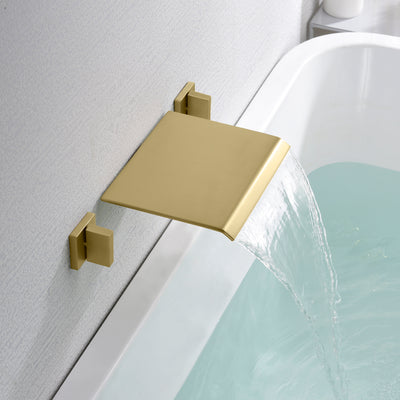 Rubinetto per vasca a cascata Rubinetto per vasca con montaggio a parete con valvola Riempitore per vasca in oro spazzolato 3 fori, flusso elevato
