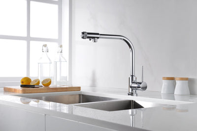 Rubinetto da cucina a 3 vie con rubinetto purificatore filtro acqua potabile, ottone cromato