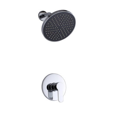 Set rubinetto doccia per bagno Soffione doccia a pioggia rotondo in plastica ABS da 8" + corpo valvola grezzo in ottone cromato lucido