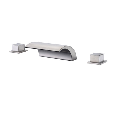 Rubinetto per vasca romana in nichel spazzolato, beccuccio a cascata per portata elevata, include valvola e set di finiture