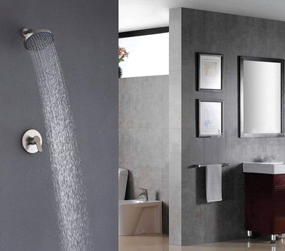 Set rubinetto doccia per bagno Soffione doccia a pioggia rotondo in plastica ABS da 8" + corpo valvola grezzo in ottone cromato lucido