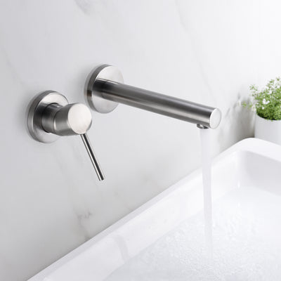 sumerain Rubinetto per lavabo con maniglia singola per montaggio a parete per mancini Rubinetto per lavabo in nichel spazzolato