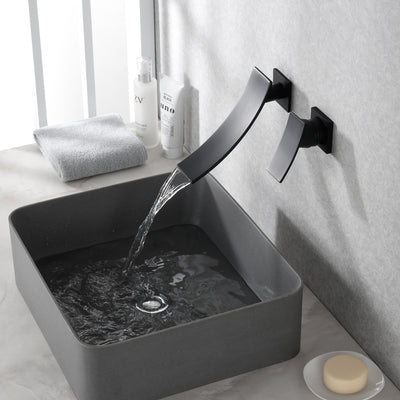 Rubinetto da bagno con montaggio a parete a cascata nero opaco monocomando con valvola