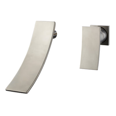 Rubinetto per montaggio a parete in nichel spazzolato, rubinetto per lavabo da bagno monocomando con beccuccio a cascata