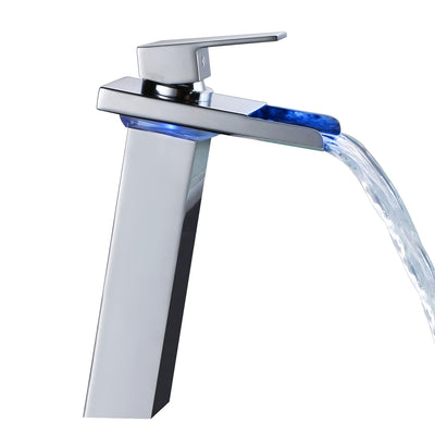 Rubinetto per lavabo da bagno monoforo con beccuccio che cambia colore a cascata LED