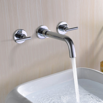 Rubinetto per lavabo da bagno con montaggio a parete, rubinetto per lavabo a due maniglie, finitura cromata