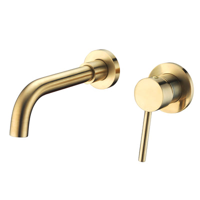 Rubinetto da bagno con montaggio a parete con maniglia singola, oro spazzolato con valvola grezza in ottone