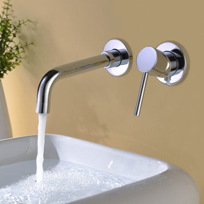 Rubinetto da bagno con montaggio a parete, maniglia singola con valvola grezza in ottone in moderna finitura cromata