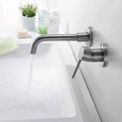 Rubinetti da bagno con montaggio a parete nichel spazzolato, maniglia singola con valvola grezza in ottone