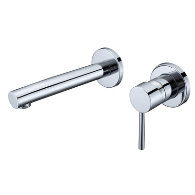 Rubinetto per montaggio a parete per lavandino del bagno, rubinetto moderno per bagno cromato, maniglia singola con valvola in ottone