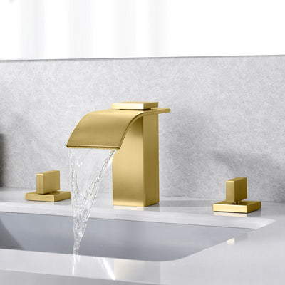 Rubinetto da bagno a cascata in oro spazzolato 3 fori da 8 pollici diffuso