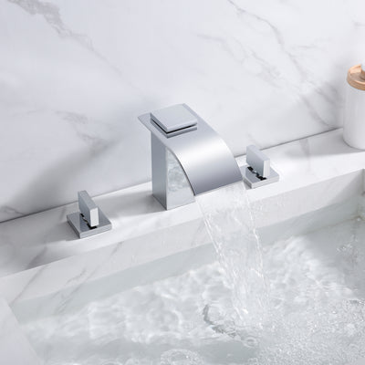 Rubinetto per lavabo da bagno diffuso a cascata da 8 pollici a 3 fori con finitura cromata