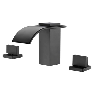 Rubinetto per bagno a cascata diffuso nero opaco a 3 fori 2 maniglie Rubinetto per lavandino da bagno da 8 pollici