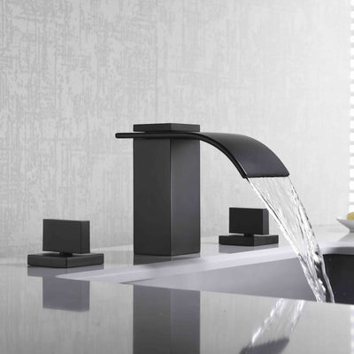 Rubinetto per bagno a cascata diffuso nero opaco a 3 fori 2 maniglie Rubinetto per lavandino da bagno da 8 pollici