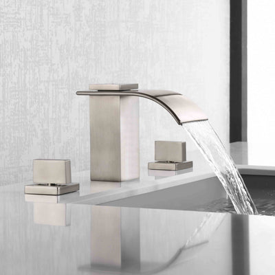 Rubinetto da bagno diffuso a cascata in nichel spazzolato, rubinetto per lavabo a 3 fori da 8 pollici