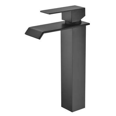Rubinetto per bagno nero opaco a cascata monocomando, rubinetto per lavabo a vasca dal design moderno monoforo
