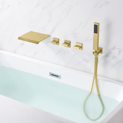 Rubinetto per vasca a parete con spruzzatore con valvola ruvida, finitura oro spazzolato
