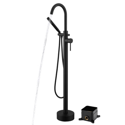 Rubinetto per vasca da bagno indipendente Sumerain, rubinetto per vasca a pavimento, nero opaco, con doccia a telefono, portata elevata