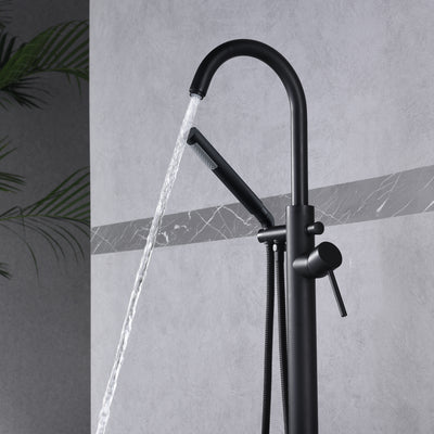 Rubinetto per vasca da bagno indipendente Sumerain, rubinetto per vasca a pavimento, nero opaco, con doccia a telefono, portata elevata