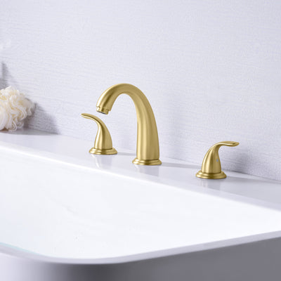 Rubinetto da bagno diffuso Sumerain a due maniglie in oro spazzolato con valvola