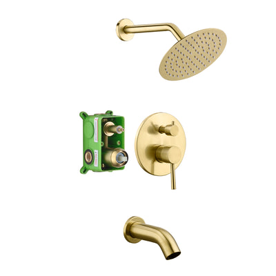 Set di rubinetti per vasca e doccia in oro spazzolato con beccuccio per vasca a cascata