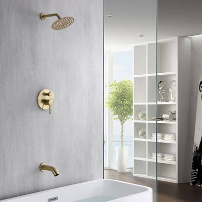 Set di rubinetti per vasca e doccia in oro spazzolato con beccuccio per vasca a cascata