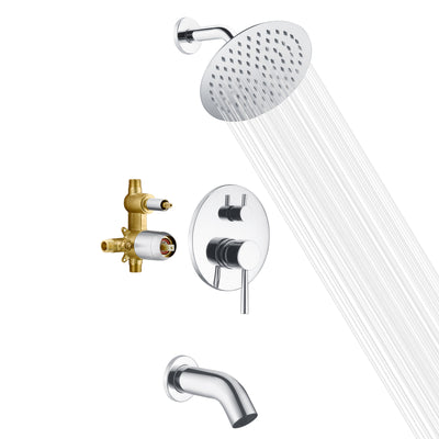 Rubinetto per vasca e doccia Sumerain con valvola, kit vasca doccia con valvola di bilanciamento della pressione, soffione a pioggia da 8 pollici e beccuccio a cascata finitura cromata