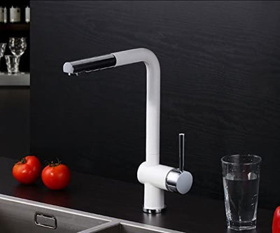 Rubinetto da cucina estraibile Sumerain, finitura bianca e cromata