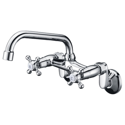Rubinetti da cucina con montaggio a parete, 2 maniglie a croce finitura cromata, diffusione regolabile da 3" a 9".